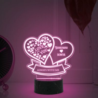 Personalized Couple Name I Love You heart Design Night Lamp with Multicolored Light Customized with Name Gift for Loveable Person